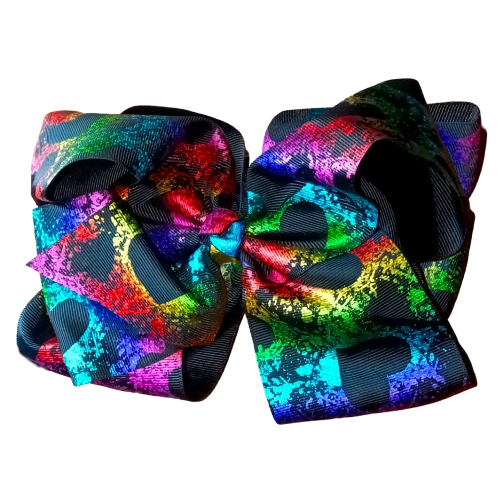 Jojo Siwa bow made Black Rainbow Foil Hearts